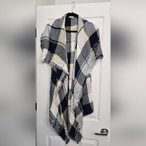 Maurices Checkered Fringe Vest - Navy, White, Yellow.  Large